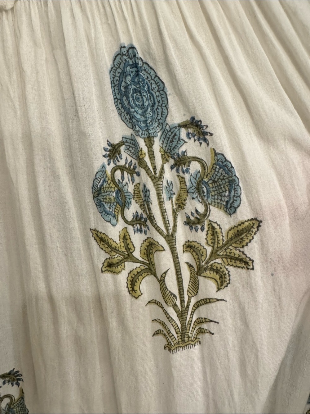 White Tiered Maxi Dress with Blue & Olive Floral Print - Picture 3 of 4